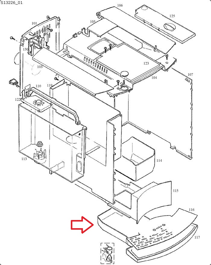 Jura F7-F8-F9-F50-F55-F90 Drip Tray Diagram